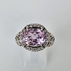 Kunzite & White Zircon Ring Palladium Sterling Silver 18k Rose Gold Sz 8!
